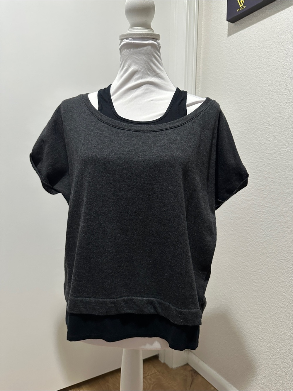 Fabletics Charcoal Short-Sleeve Layered Crop Top